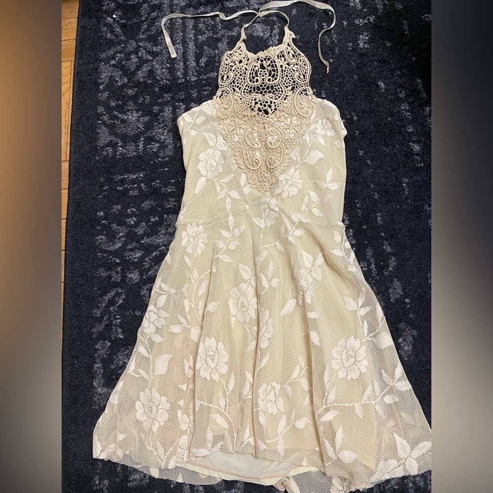 Free people nude lace high neck halter style dress